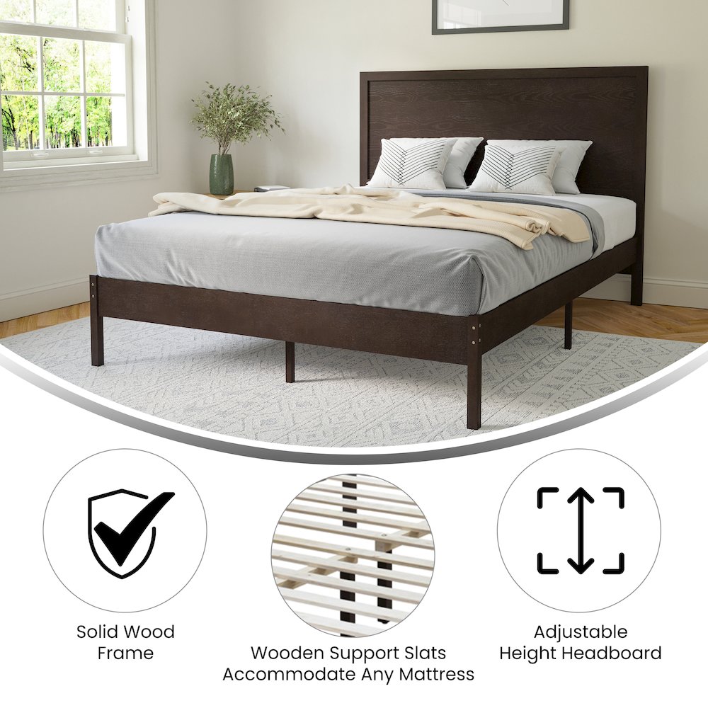 Modern Queen Size Wooden Platform Bed with Headboard. Picture 4