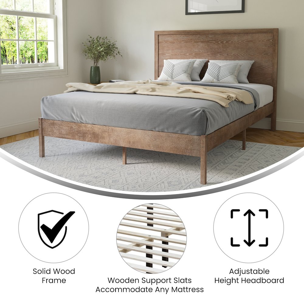 Modern Queen Size Wooden Platform Bed with Headboard. Picture 4
