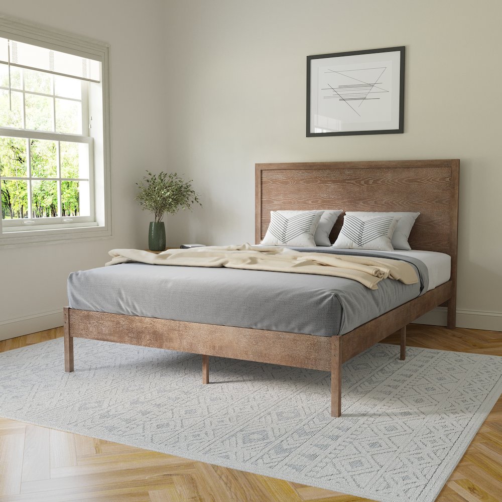 Modern Queen Size Wooden Platform Bed with Headboard. Picture 2