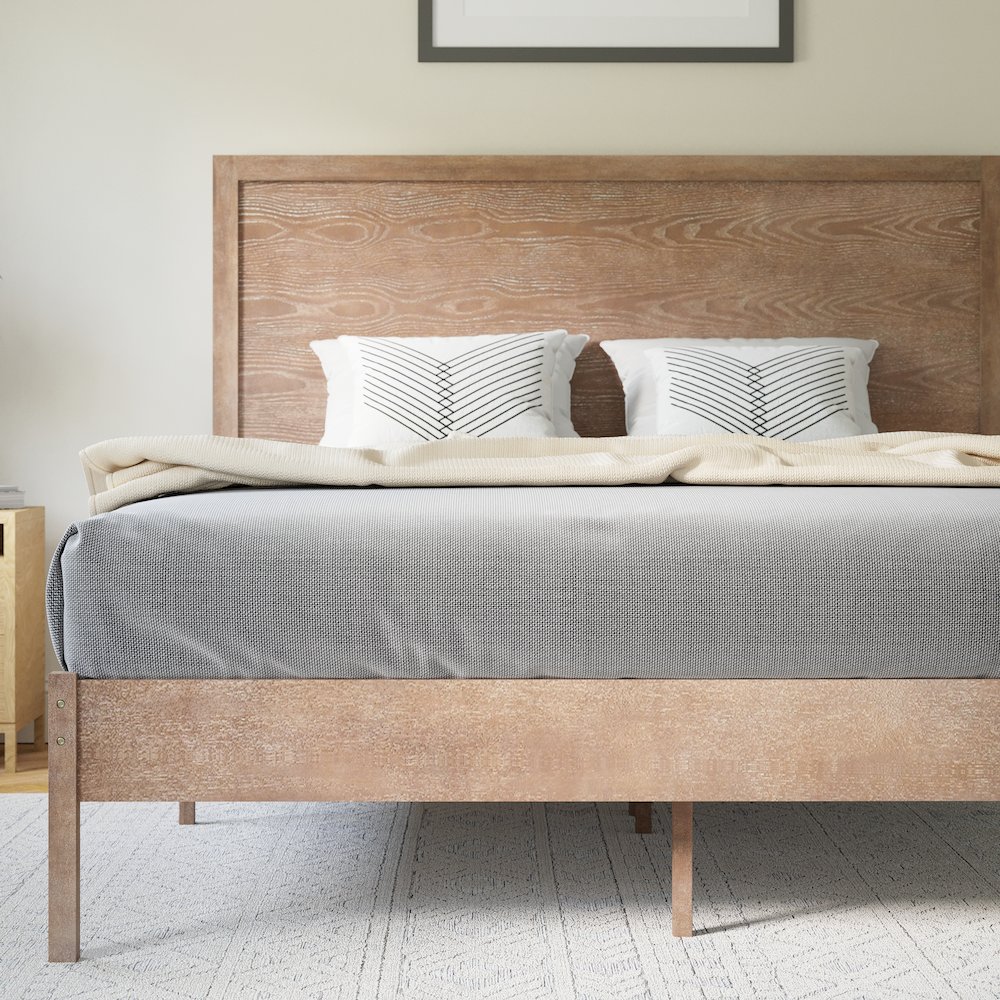 Modern Queen Size Wooden Platform Bed with Headboard. Picture 6