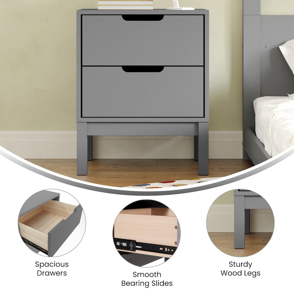 Dallas Wooden Night Stand, Bedroom Side Table with 2 Storage Drawers in Gray. Picture 4