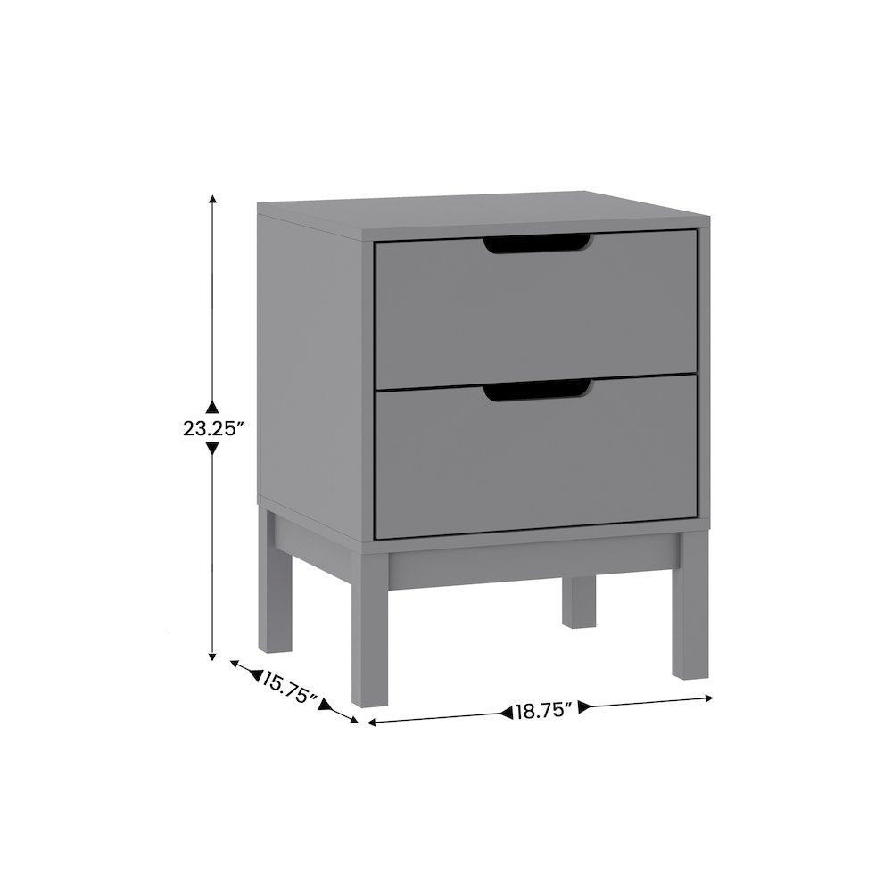 Dallas Wooden Night Stand, Bedroom Side Table with 2 Storage Drawers in Gray. Picture 5
