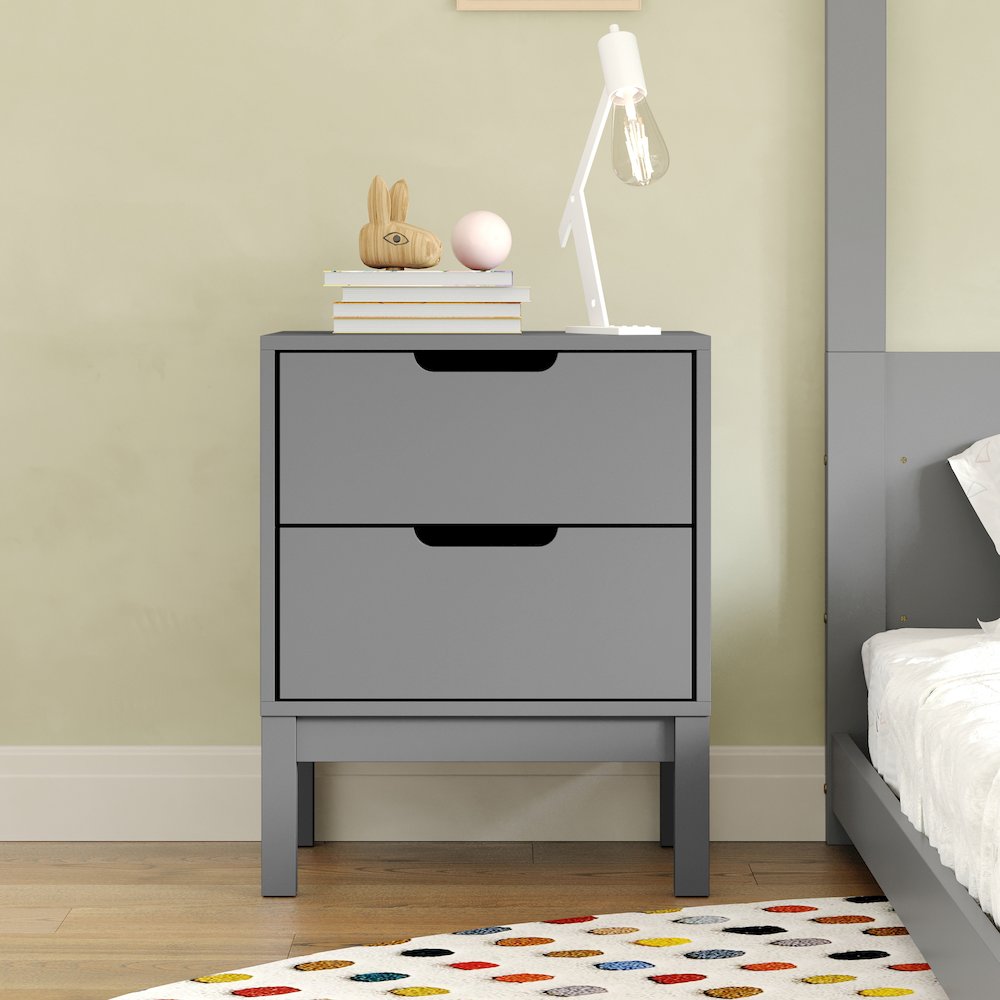Dallas Wooden Night Stand, Bedroom Side Table with 2 Storage Drawers in Gray. Picture 3
