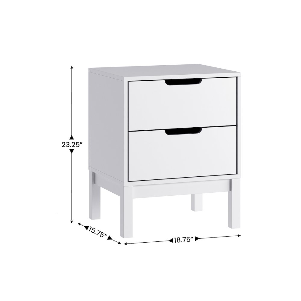 Dallas Wooden Night Stand, Bedroom Side Table with 2 Storage Drawers in White. Picture 5