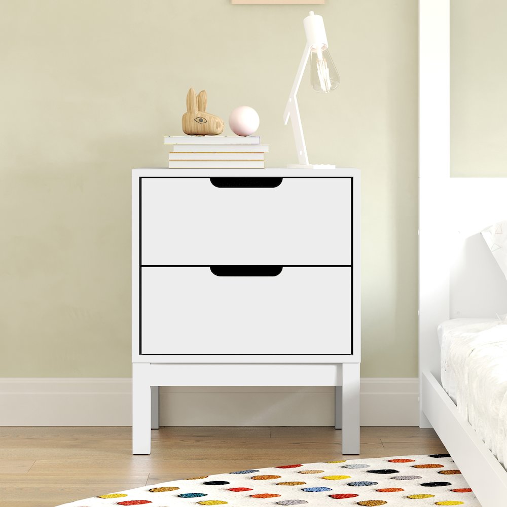 Dallas Wooden Night Stand, Bedroom Side Table with 2 Storage Drawers in White. Picture 3