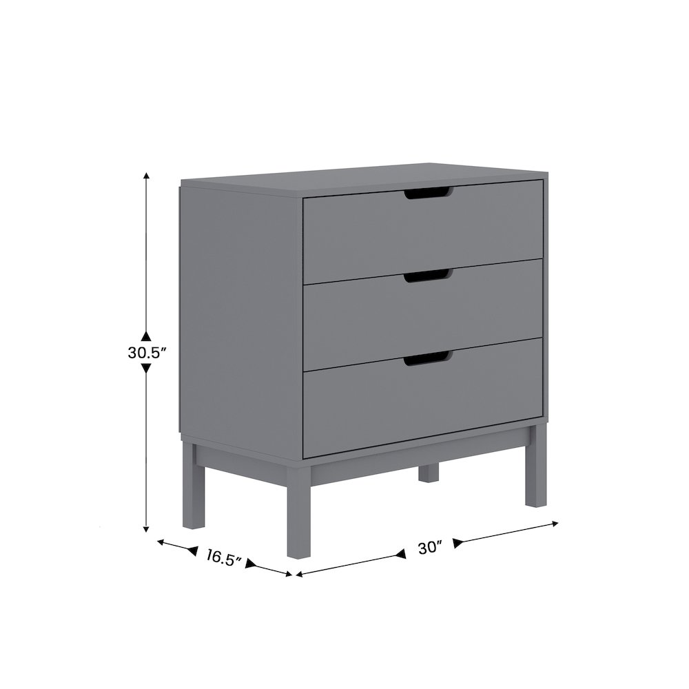 Dallas Wooden 3-Drawer Dresser for Bedroom, Chest of Drawers for Kids in Gray. Picture 5