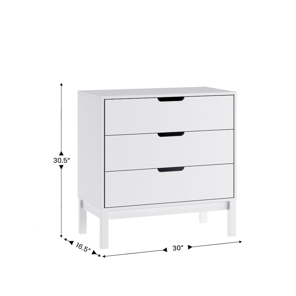 Dallas Wooden 3-Drawer Dresser for Bedroom, Chest of Drawers for Kids in White. Picture 5