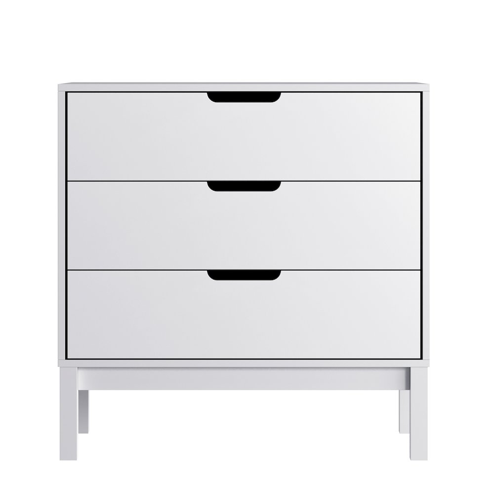 Dallas Wooden 3-Drawer Dresser for Bedroom, Chest of Drawers for Kids in White. Picture 9
