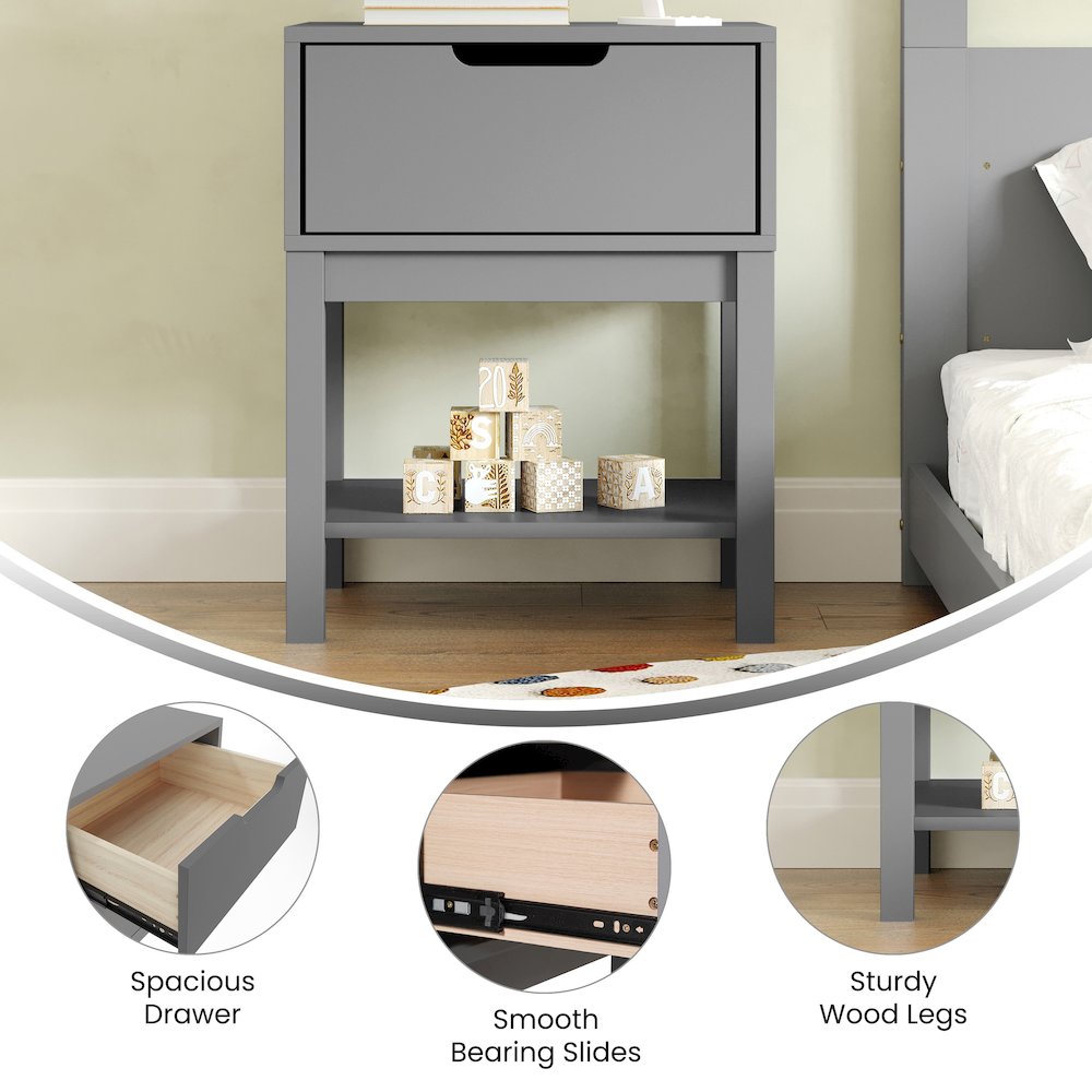 Dallas Wooden Night Stand, Bedroom Side Table with Storage Drawer in Gray. Picture 4