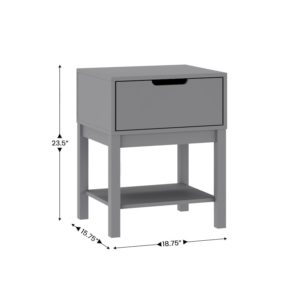 Dallas Wooden Night Stand, Bedroom Side Table with Storage Drawer in Gray. Picture 5