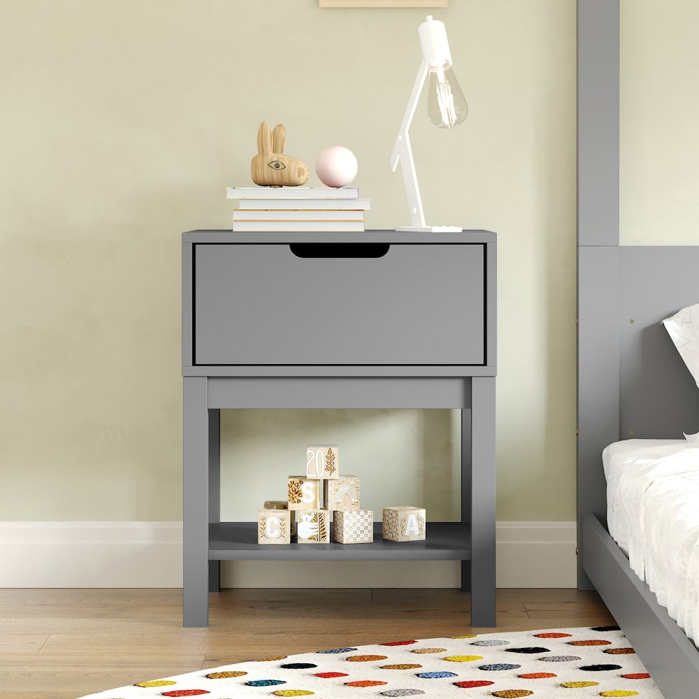 Dallas Wooden Night Stand, Bedroom Side Table with Storage Drawer in Gray. Picture 3