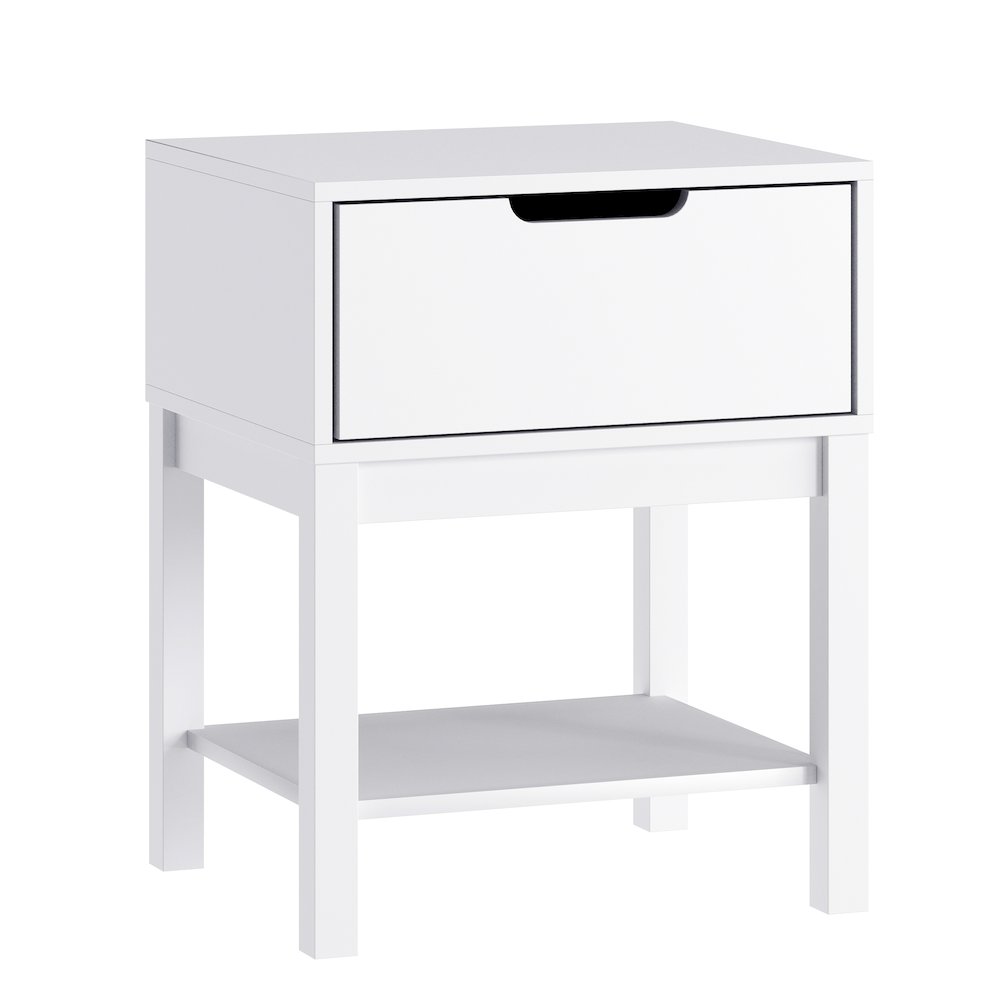 Dallas Wooden Night Stand, Bedroom Side Table with Storage Drawer in White. Picture 1
