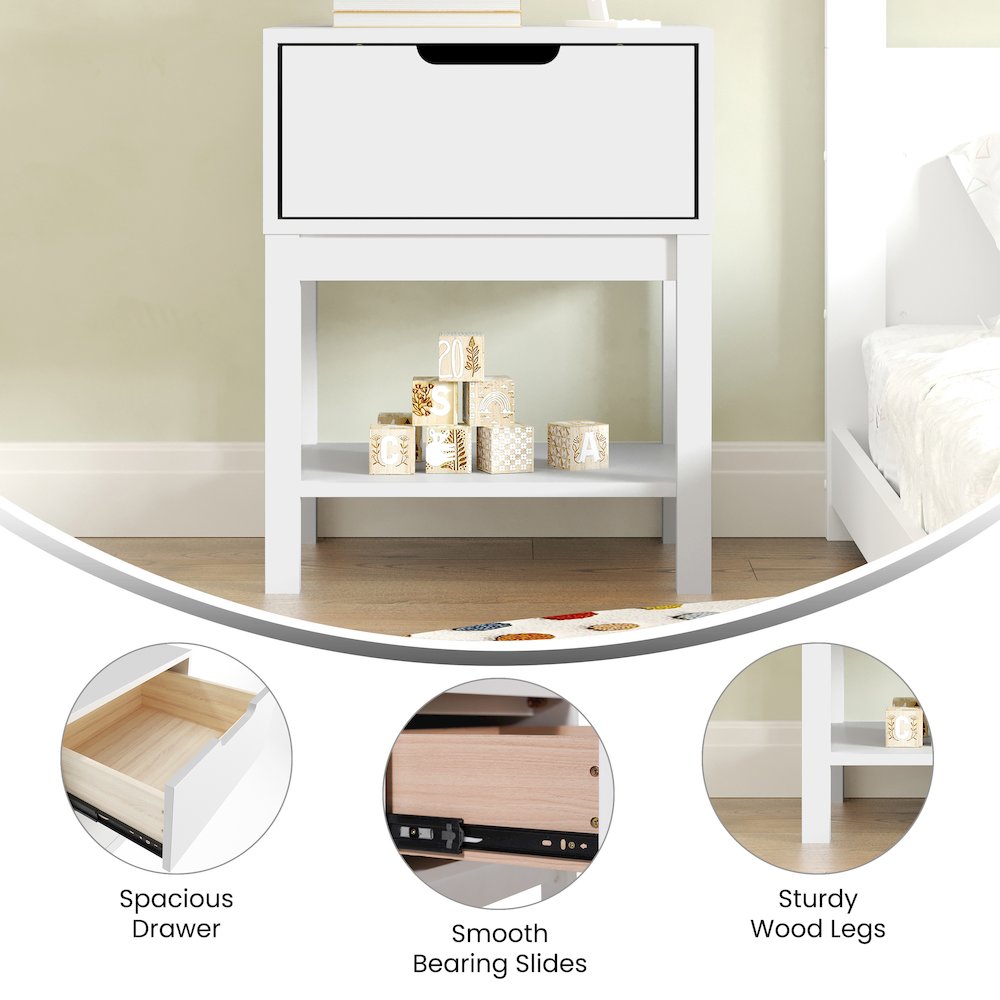 Dallas Wooden Night Stand, Bedroom Side Table with Storage Drawer in White. Picture 4