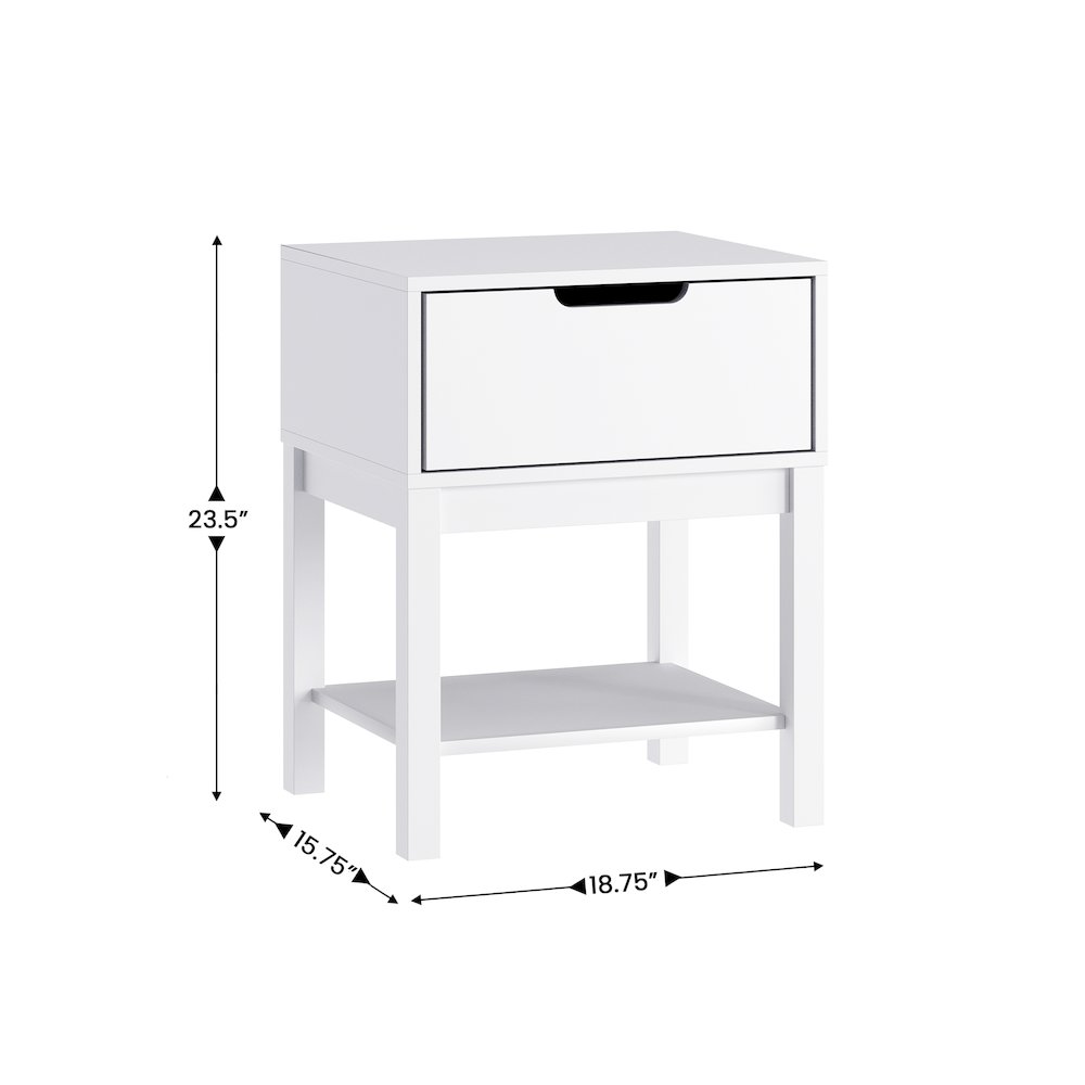 Dallas Wooden Night Stand, Bedroom Side Table with Storage Drawer in White. Picture 5