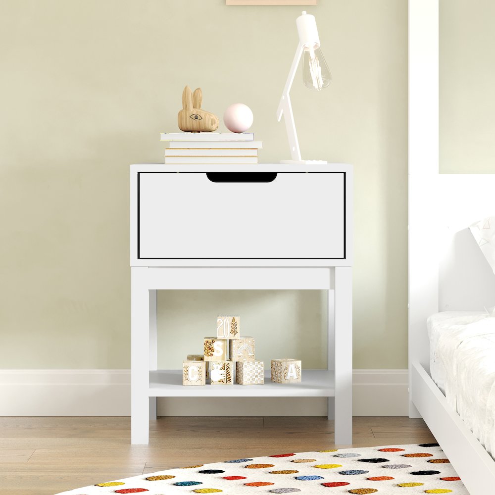 Dallas Wooden Night Stand, Bedroom Side Table with Storage Drawer in White. Picture 3