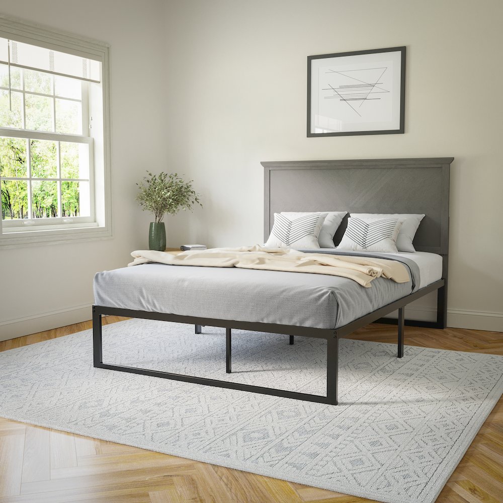 Contemporary Full Size Herringbone Pattern Headboard. Picture 6