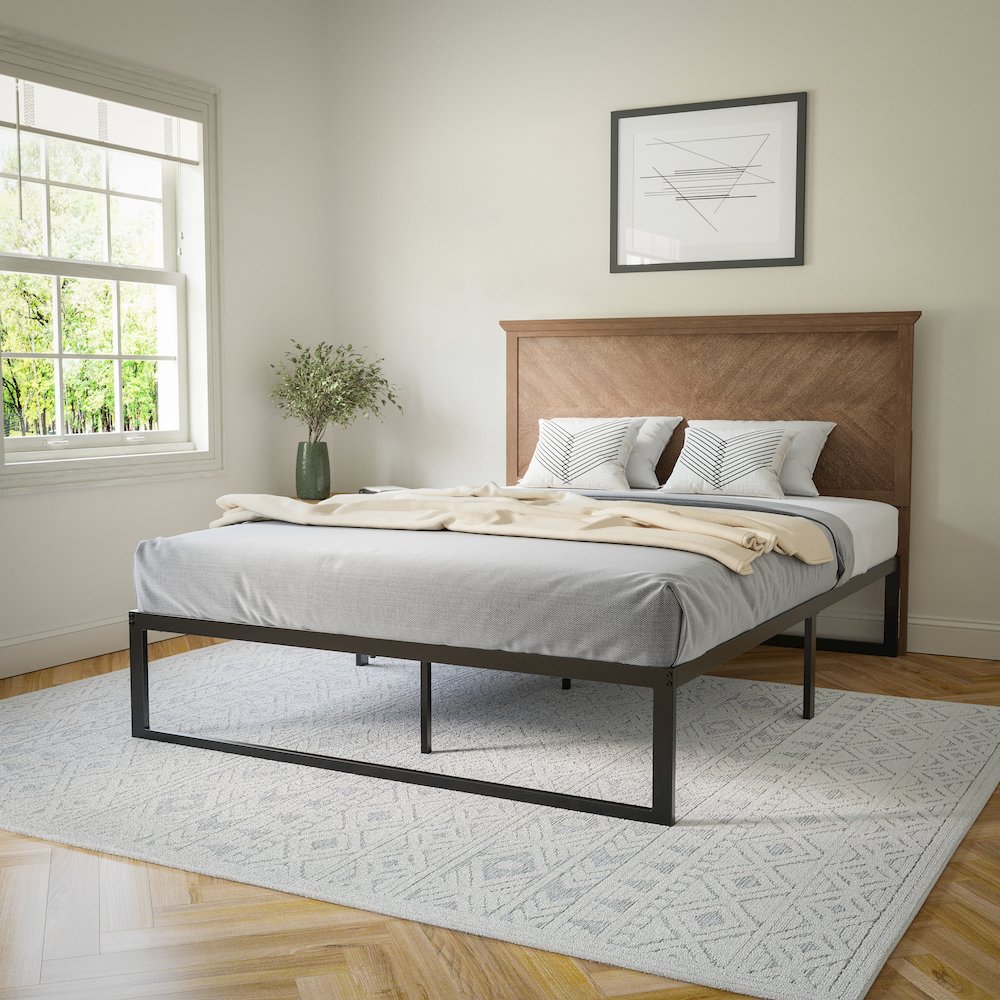 Contemporary Queen Size Herringbone Pattern Headboard. Picture 6