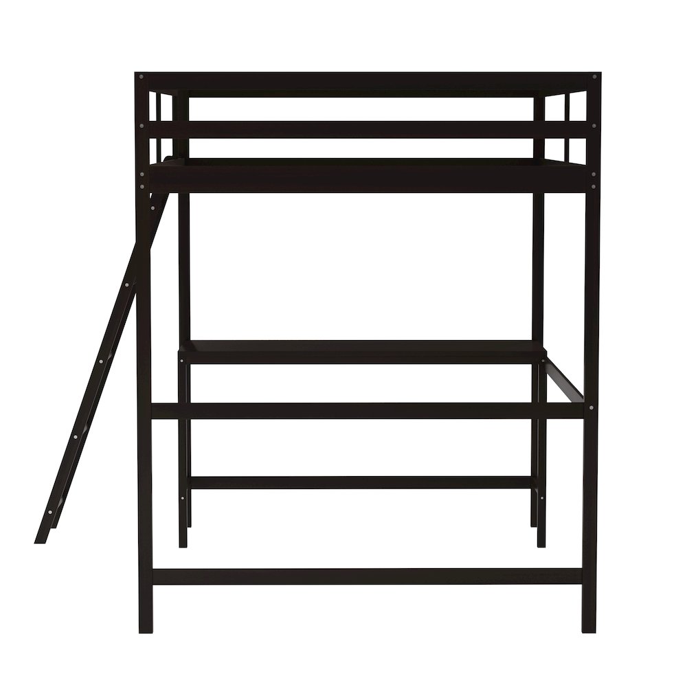 Loft Bed Frame with Desk, Full Size with Protective Guard Rails - Espresso. Picture 10