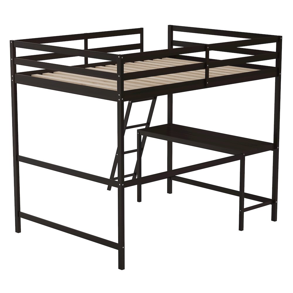Loft Bed Frame with Desk, Full Size with Protective Guard Rails - Espresso. Picture 8