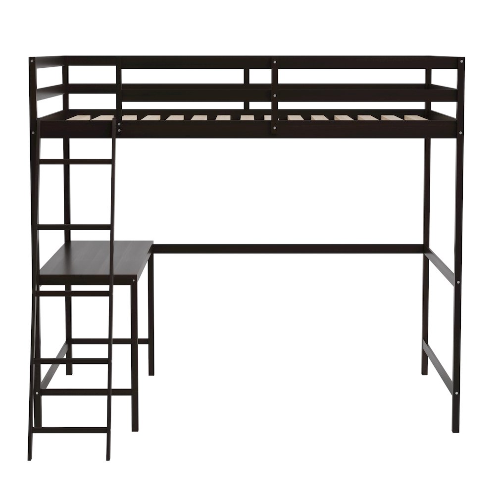 Loft Bed Frame with Desk, Full Size with Protective Guard Rails - Espresso. Picture 11