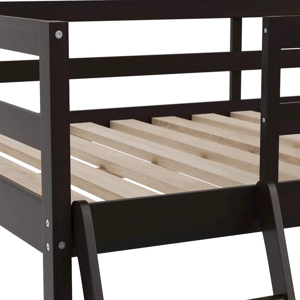 Loft Bed Frame with Desk, Full Size with Protective Guard Rails - Espresso. Picture 9