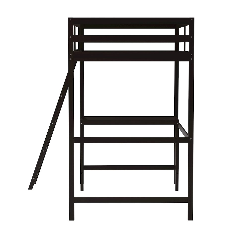 Loft Bed Frame with Desk, Twin Size with Protective Guard Rails - Espresso. Picture 10