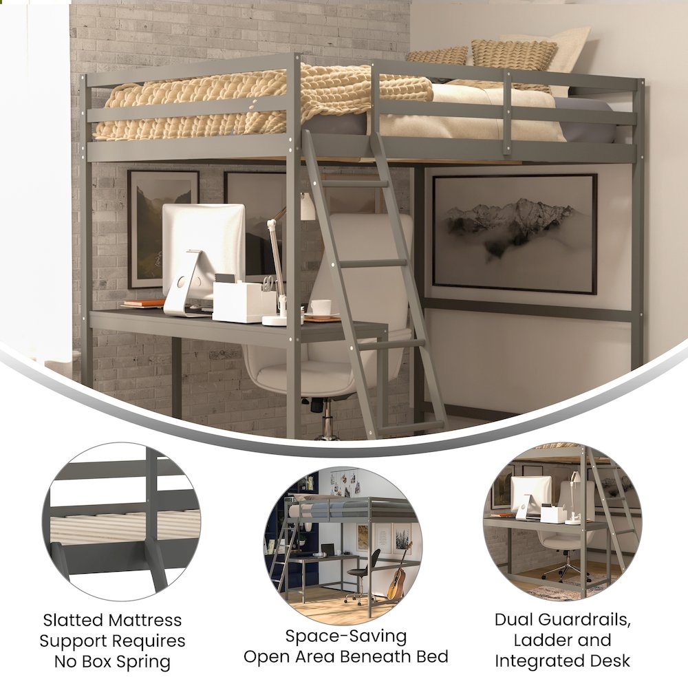 Full Loft Bed Frame with Desk. Picture 4