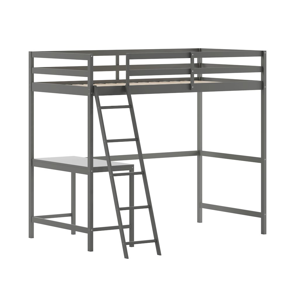 Twin Loft Bed Frame with Desk. Picture 1