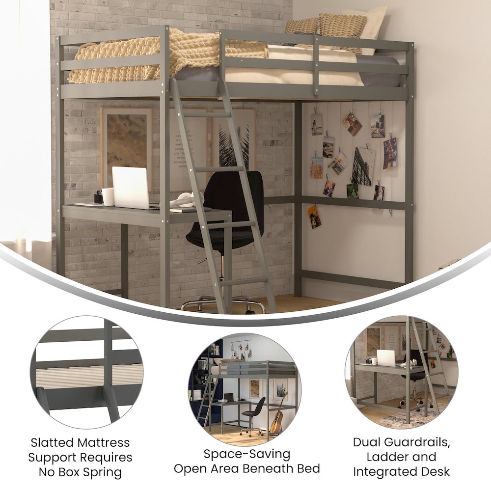 Twin Loft Bed Frame with Desk. Picture 4