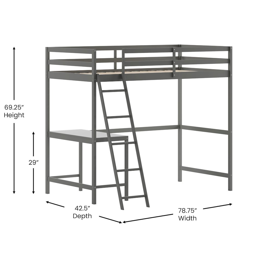 Twin Loft Bed Frame with Desk. Picture 5