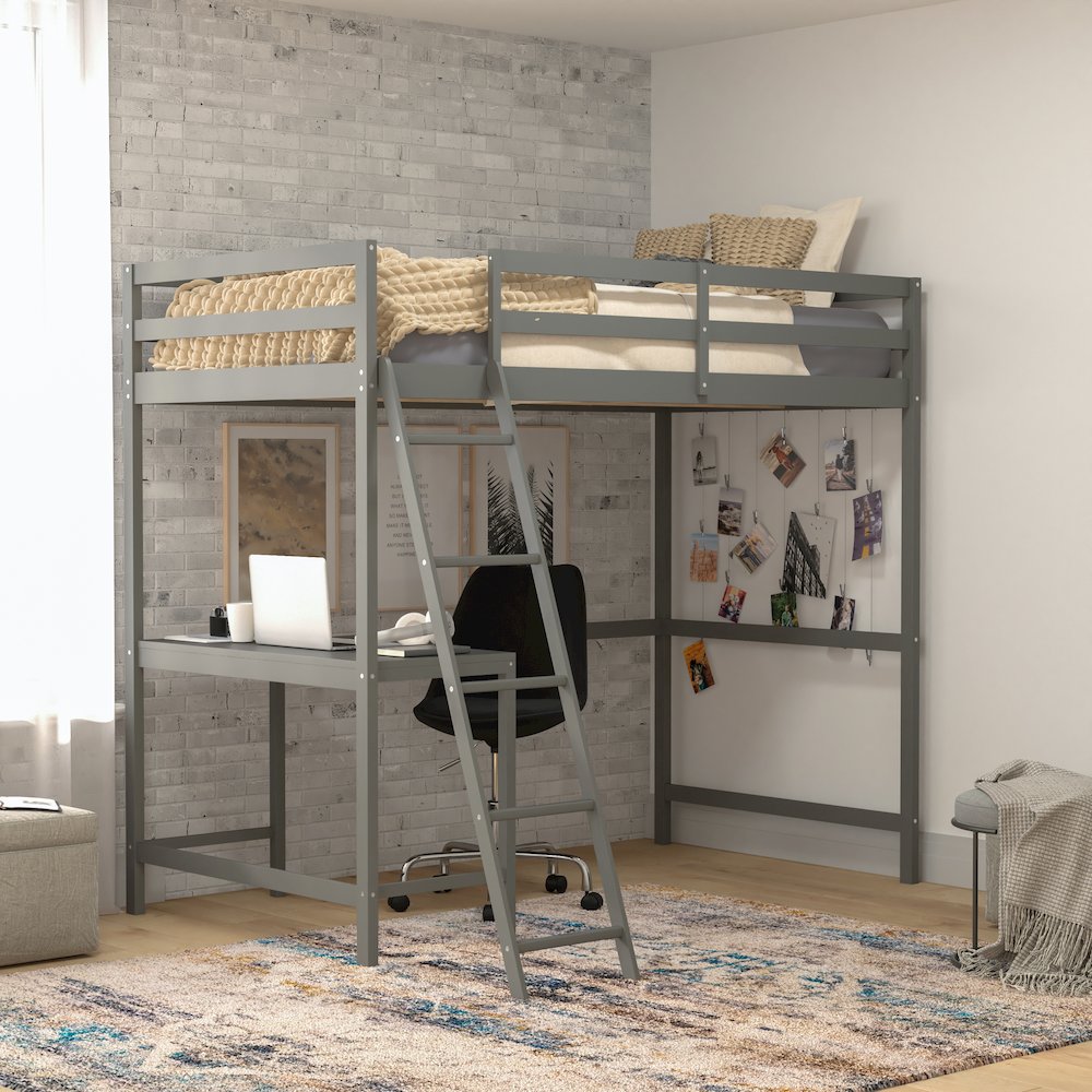 Twin Loft Bed Frame with Desk. Picture 2