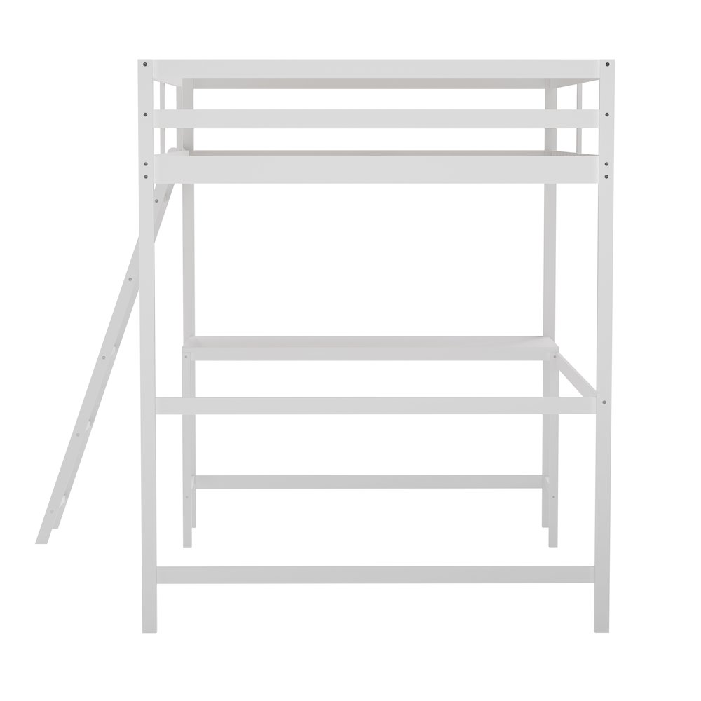 Loft Bed Frame with Desk, Full Size with Protective Guard Rails - White. Picture 10