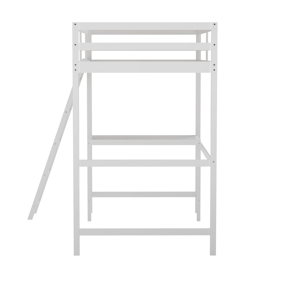 Loft Bed Frame with Desk, Twin Size with Protective Guard Rails - White. Picture 10