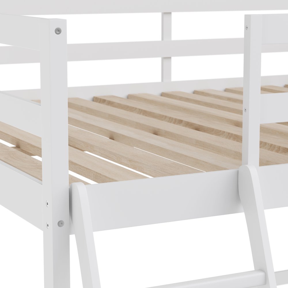 Loft Bed Frame with Desk, Twin Size with Protective Guard Rails - White. Picture 9