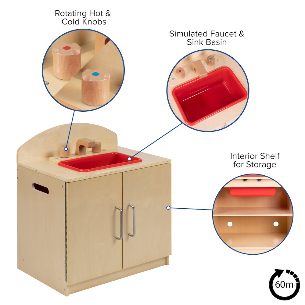 Children's Wooden Kitchen Sink for or Home Use - Safe, Kid Friendly Design. Picture 5
