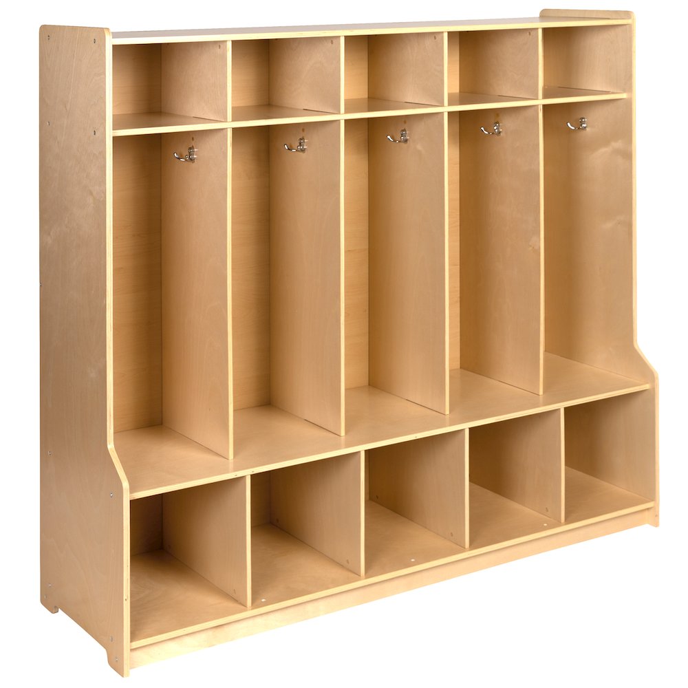 Wooden 5 Section School Coat Locker with Bench, Cubbies. Picture 3
