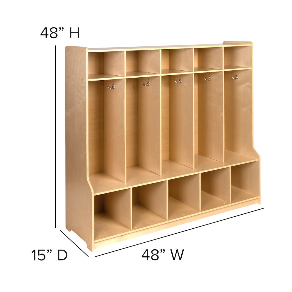 Wooden 5 Section School Coat Locker with Bench, Cubbies. Picture 7