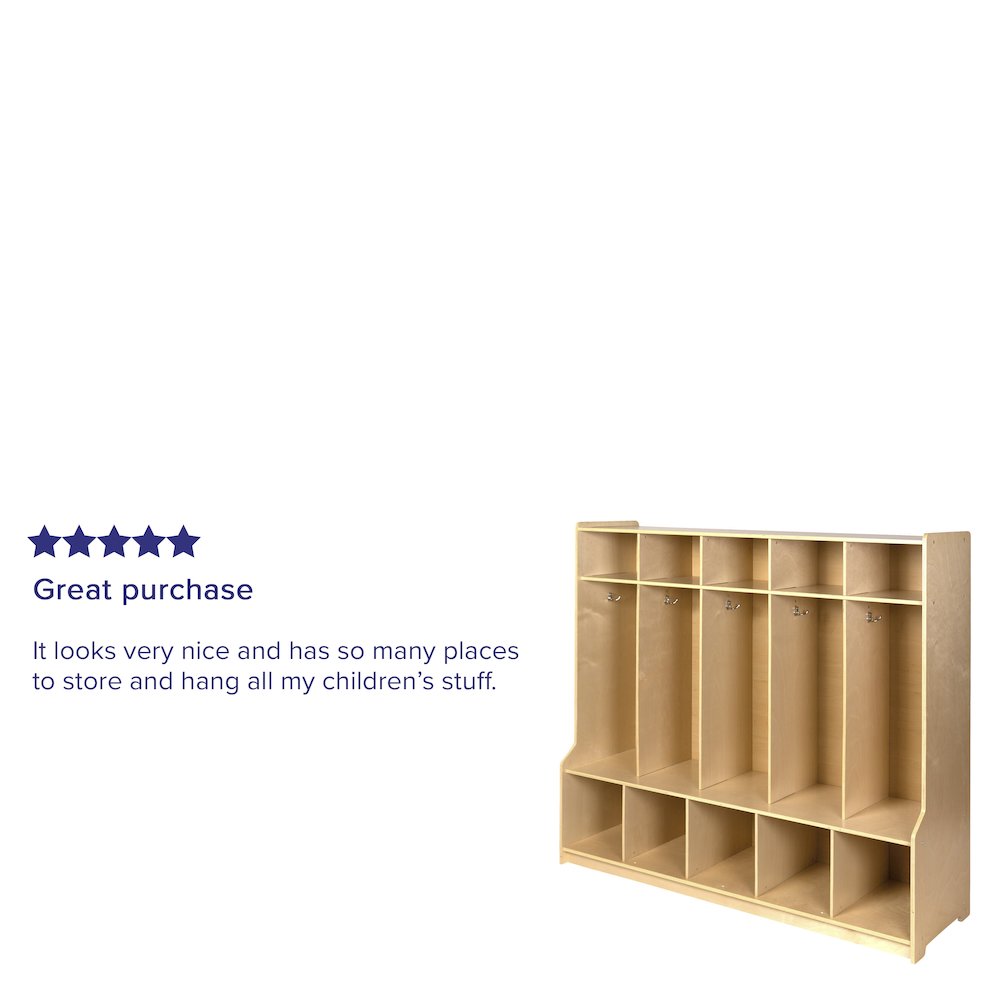 Wooden 5 Section School Coat Locker with Bench, Cubbies. Picture 5