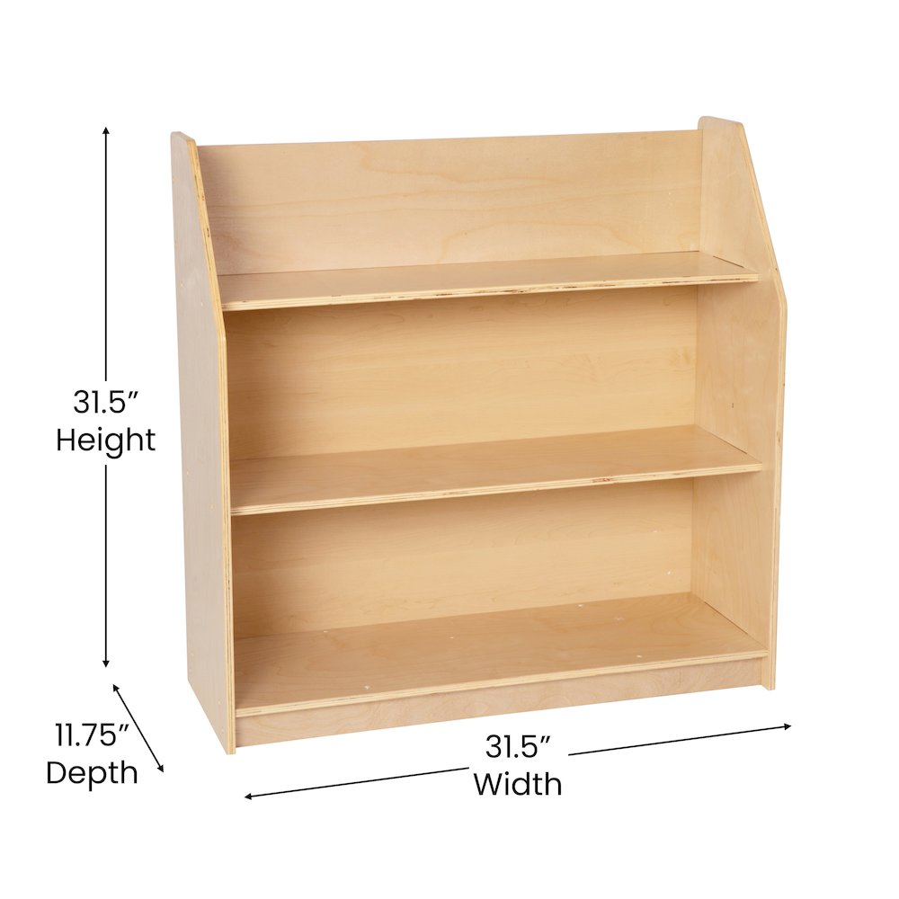 Natural Wooden 3 Shelf Book Display with Safe. Picture 5