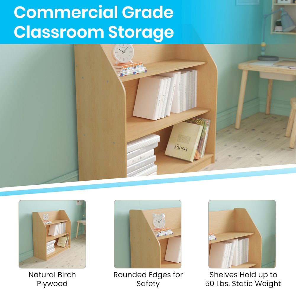 Natural Wooden 3 Shelf Book Display with Safe. Picture 4