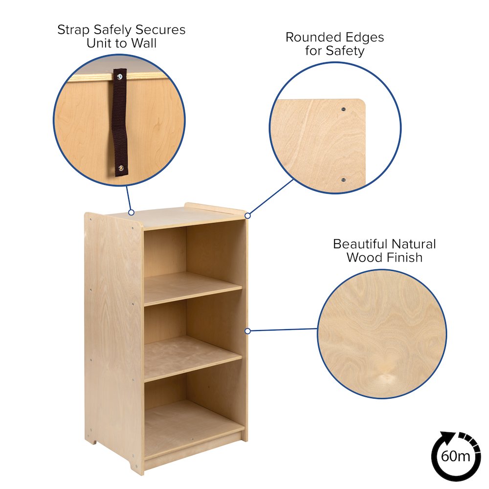 Wooden 3 Section School Classroom Storage Cabinet - 36"H (Natural). Picture 6