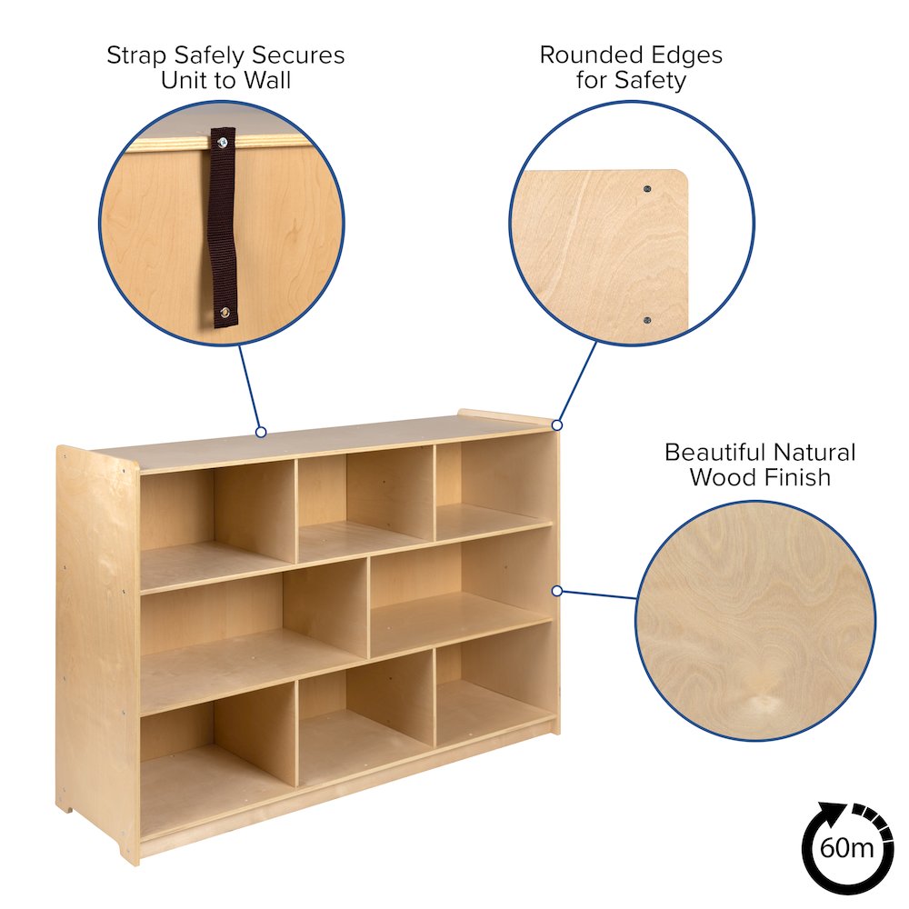 Wooden 8 Section School Classroom Storage Cabinet - 36"H (Natural). Picture 6