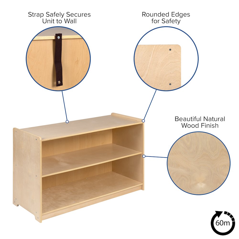 Wooden 2 Section School Classroom Storage Cabinet - 24"H x 36"L (Natural). Picture 6
