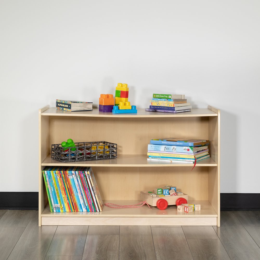 Wooden 2 Section School Classroom Storage Cabinet - 24"H x 36"L (Natural). Picture 3