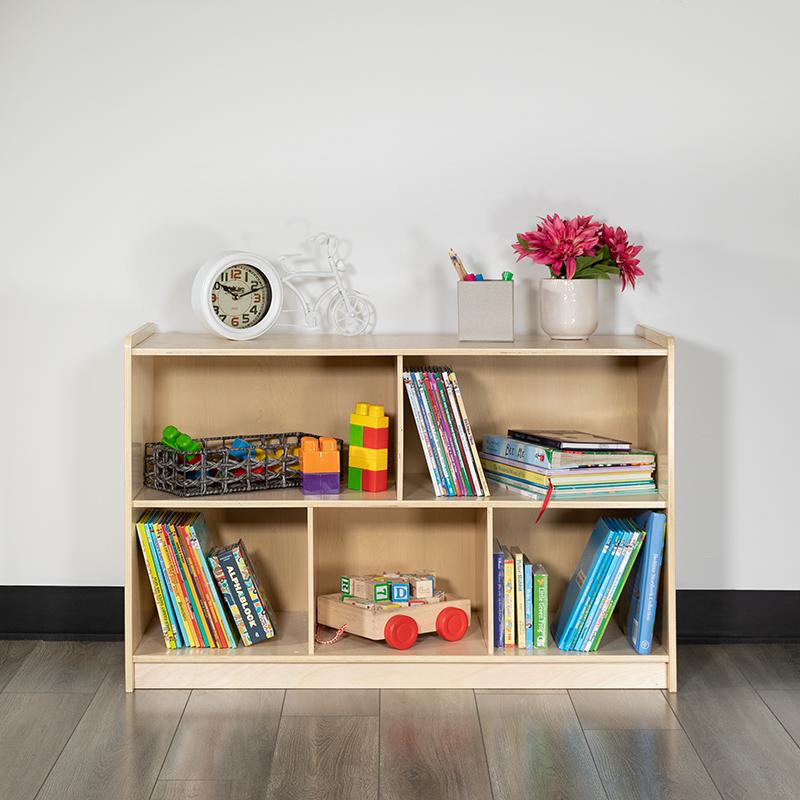 Wooden 5 Section School Classroom Storage Cabinet - 24"H x 36"L (Natural). Picture 1