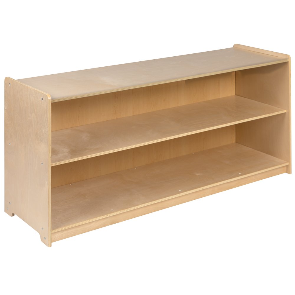 Wooden 2 Section School Classroom Storage Cabinet - 24"H x 48"L (Natural). Picture 1