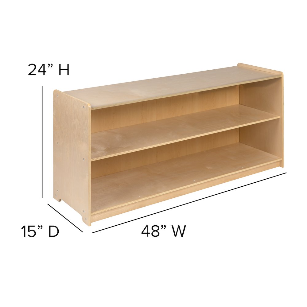 Wooden 2 Section School Classroom Storage Cabinet - 24"H x 48"L (Natural). Picture 7