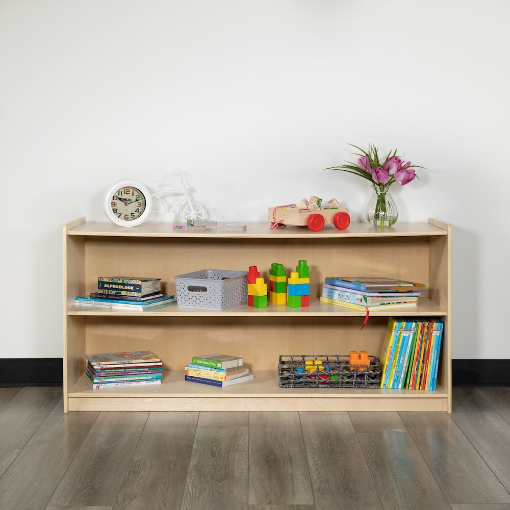 Wooden 2 Section School Classroom Storage Cabinet - 24"H x 48"L (Natural). Picture 3