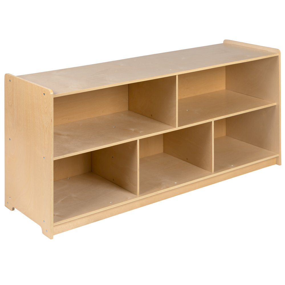 Wooden 5 Section School Classroom Storage Cabinet - 24"H x 48"L (Natural). Picture 1