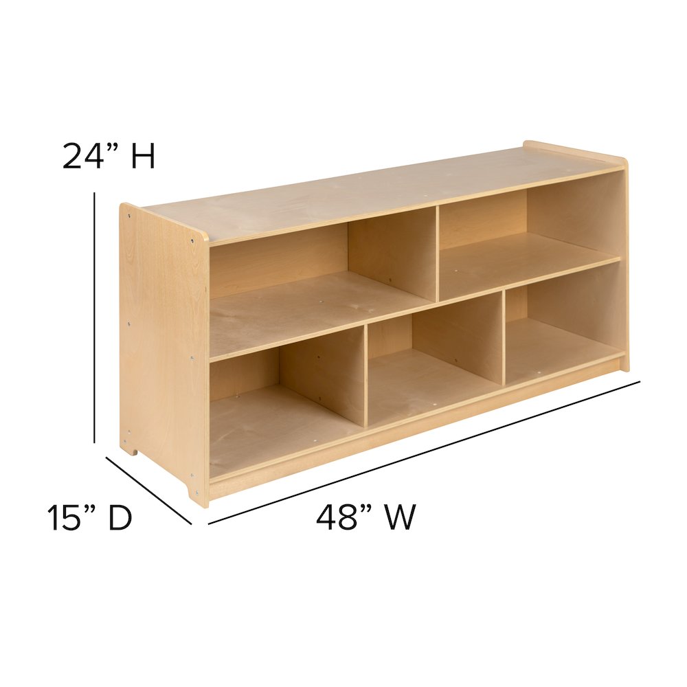 Wooden 5 Section School Classroom Storage Cabinet - 24"H x 48"L (Natural). Picture 7